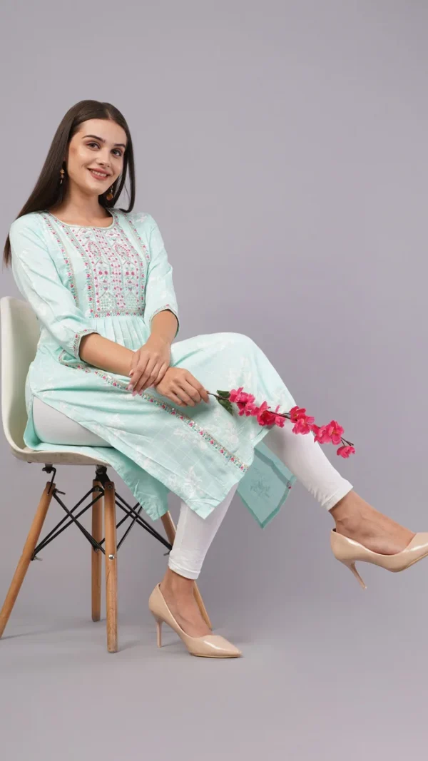 Vaidahi's Threadlore Charm: Cotton Kurti with Embroidered Neckline