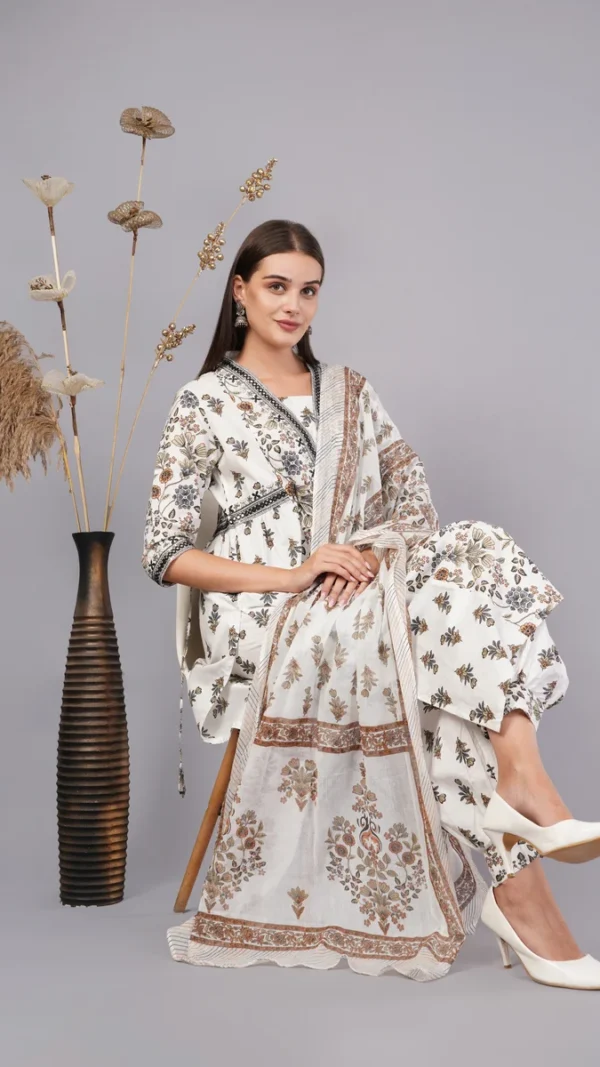 Vaidahi's Blooming Bliss: Cotton Frock Suit with Afghani Palazzo & Printed Dupatta