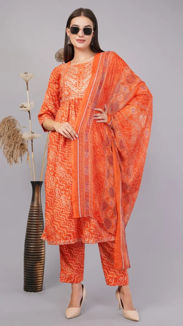 Vaidahi's Sunset Soiree: Orange Leheriya Suit with Dupatta