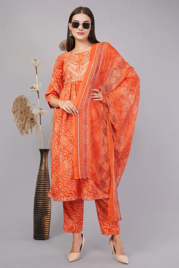 Vaidahi's Sunset Soiree: Orange Leheriya Suit with Dupatta