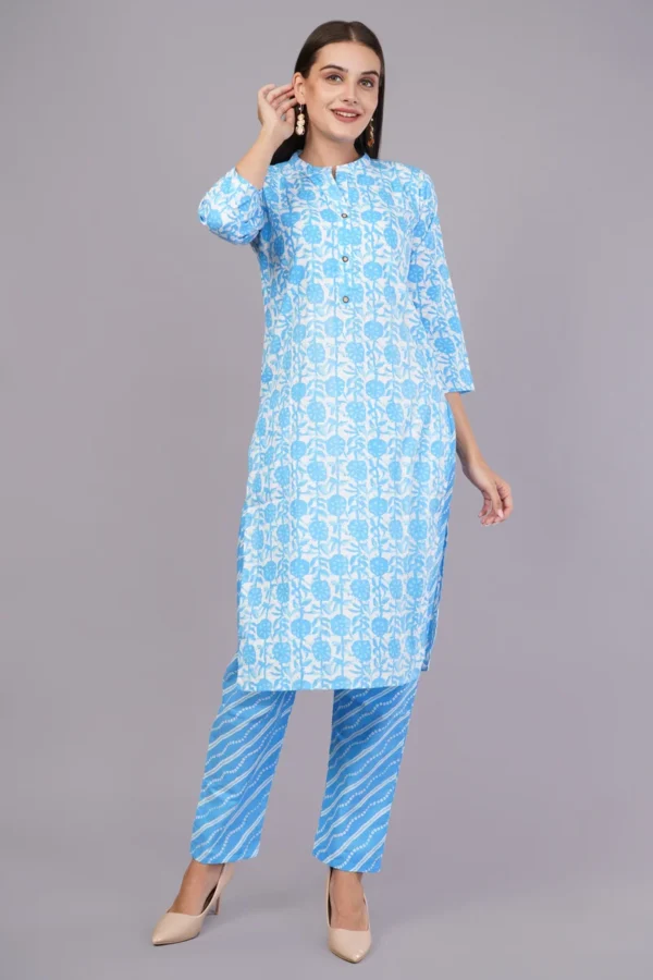 Vaidahi's Summer Solace: Printed Cotton Suit with Collar Neck