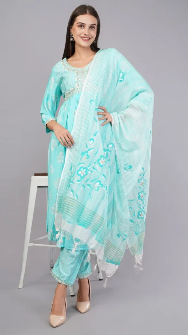 Vaidahi's Blooming Bling - Alia Cut Suit with Mirror work & Printed Dupatta