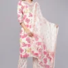 Vaidahi's Floral Finesse: V-Neck Cotton Suit with Threadwork & Printed Dupatta